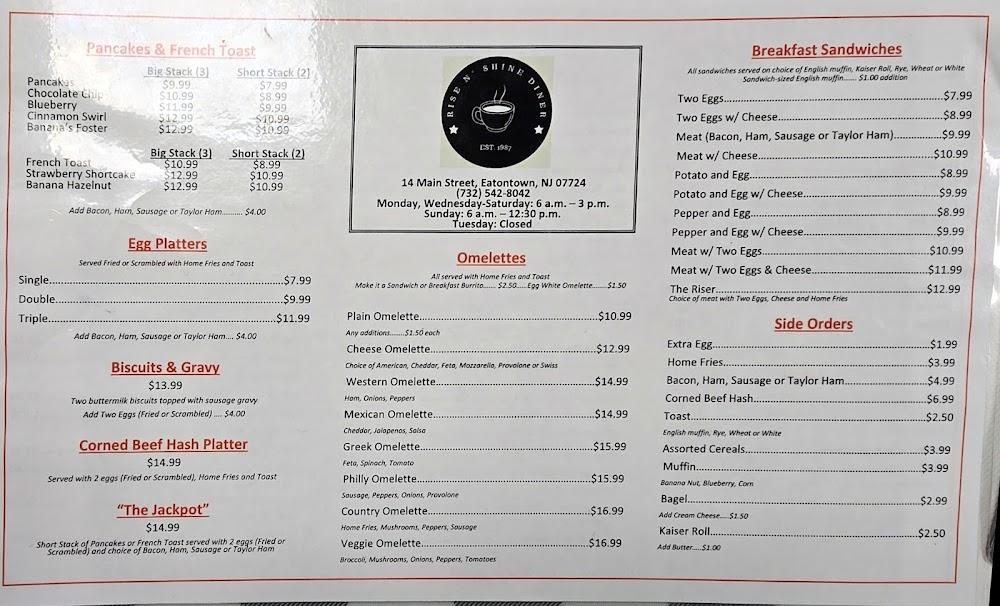 Rise N Shine Diner Menu image 1
